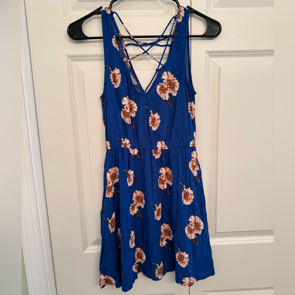 Floral Blue Dress with Pink Flowers